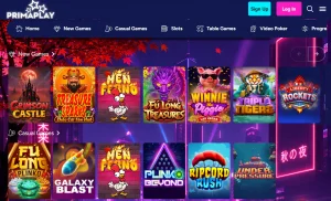 PrimaPlay game lobby showing casino categories