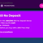 PrimaPlay PRIMA50 no-deposit promotion entry